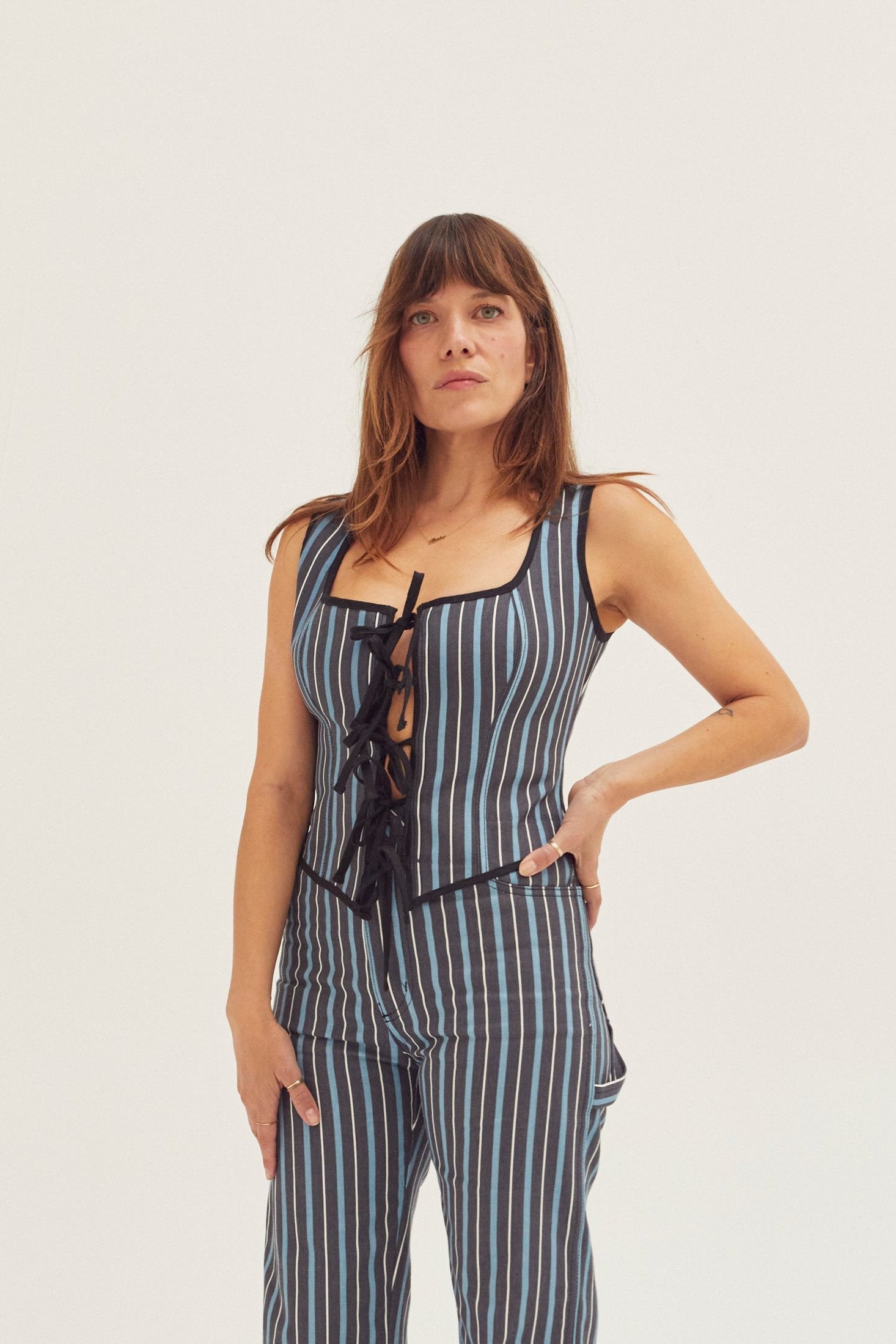 Bustier Tie Top - Striped Denim