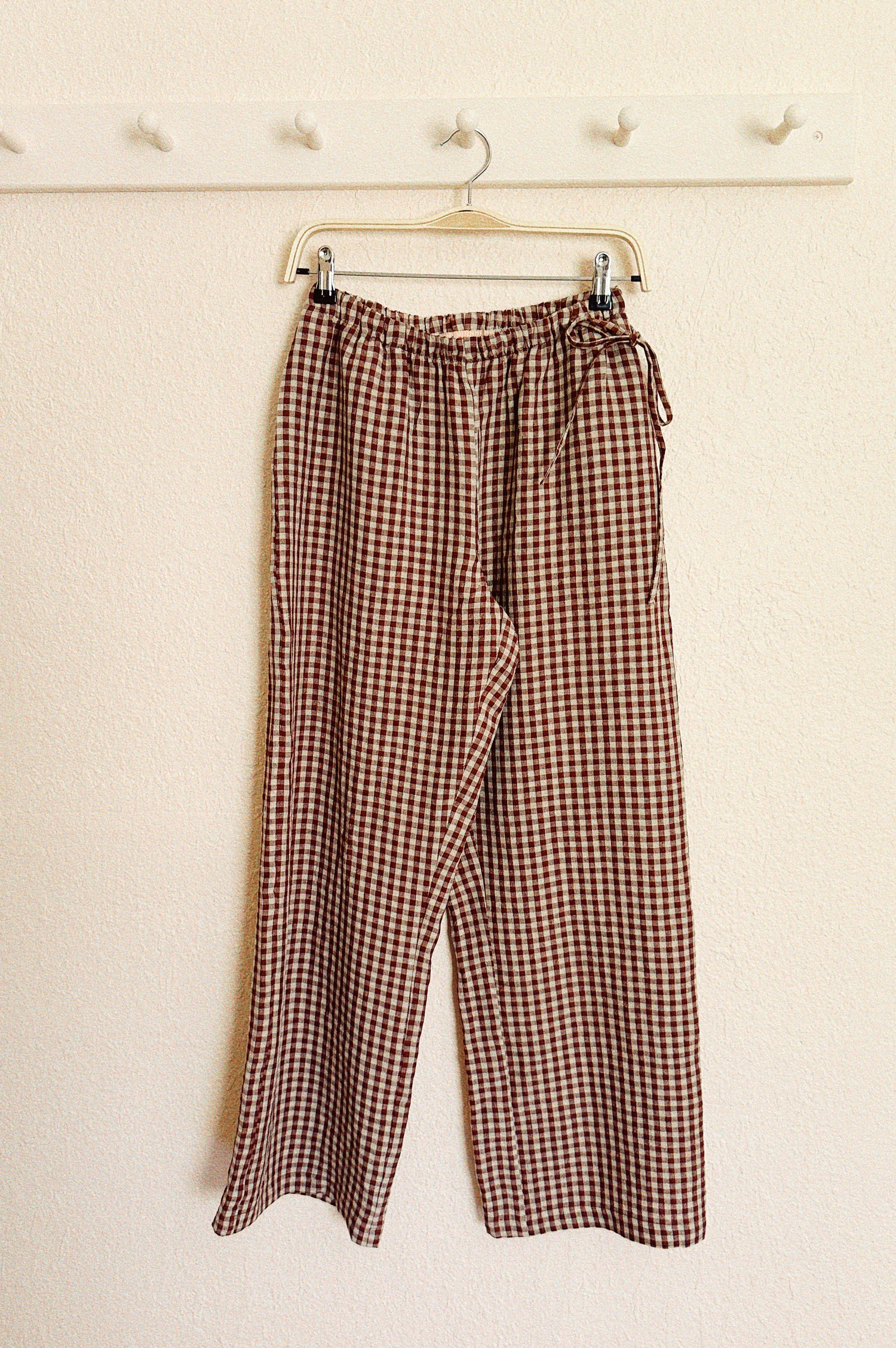 Harlow Side Tie Pant - Brown gingham