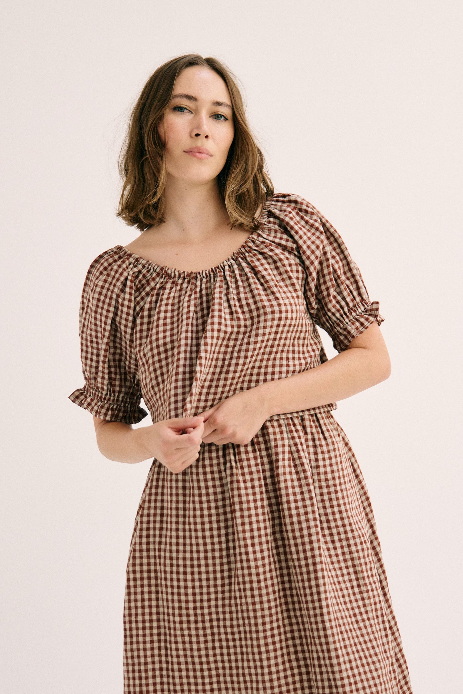 Clementine Blouse - Brown Gingham