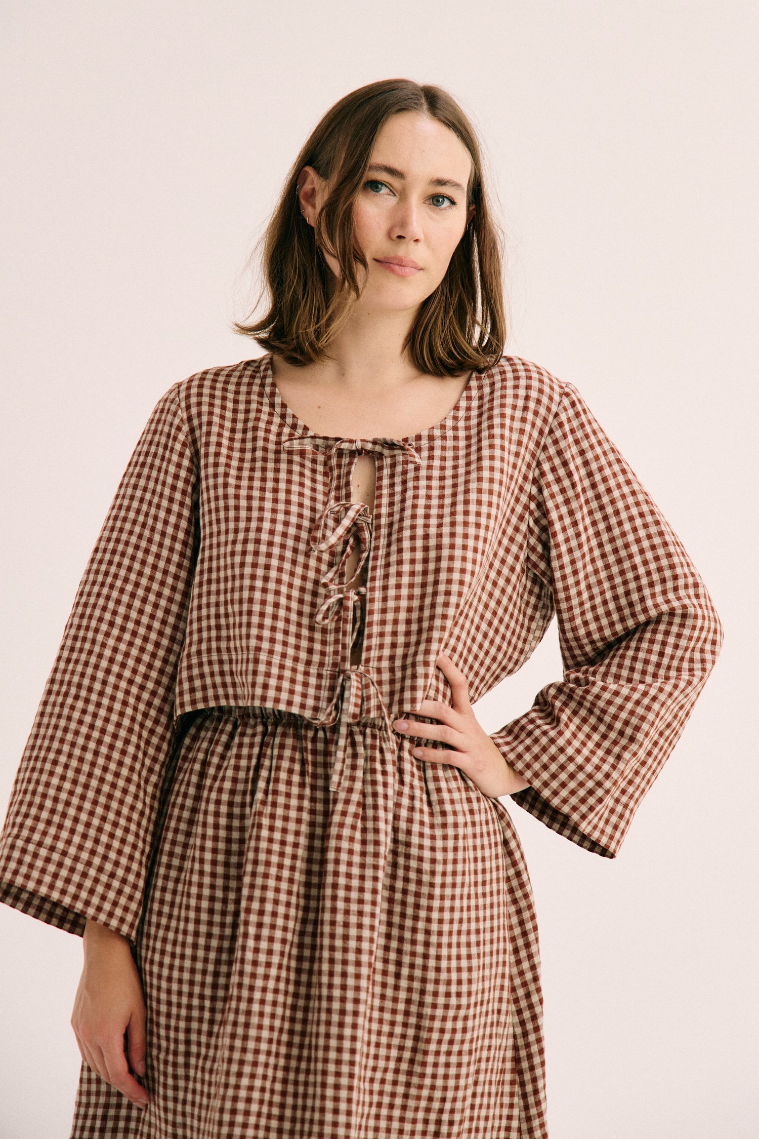 Mila Tie Top - Brown Gingham