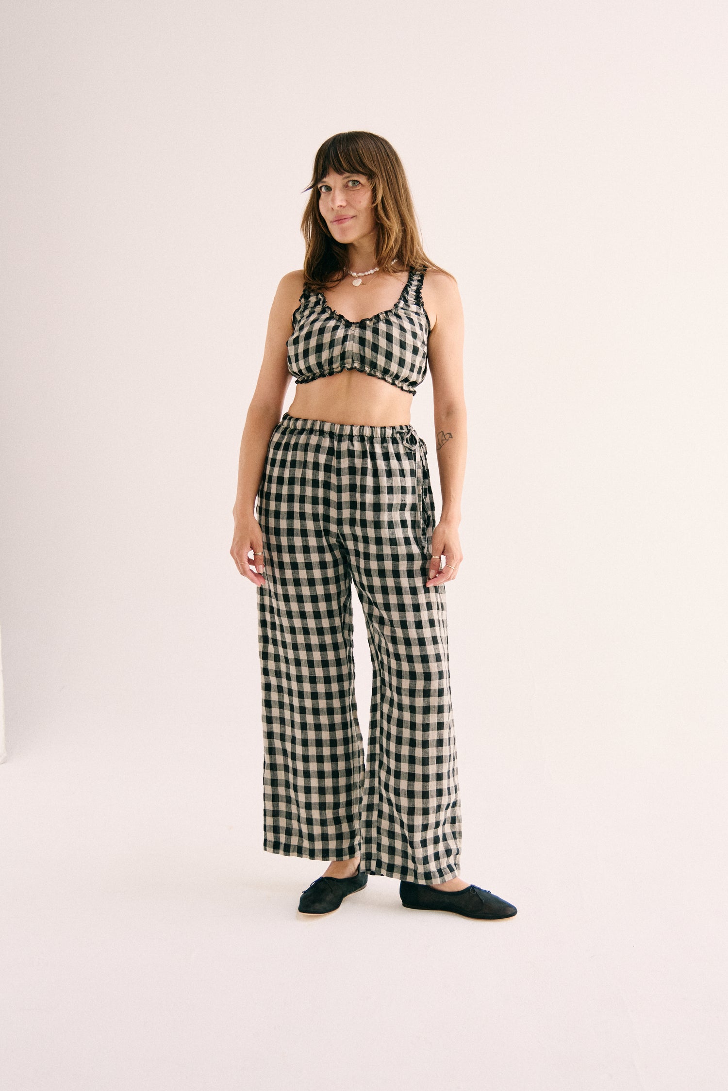 Harlow Side Tie Pant - Brown gingham