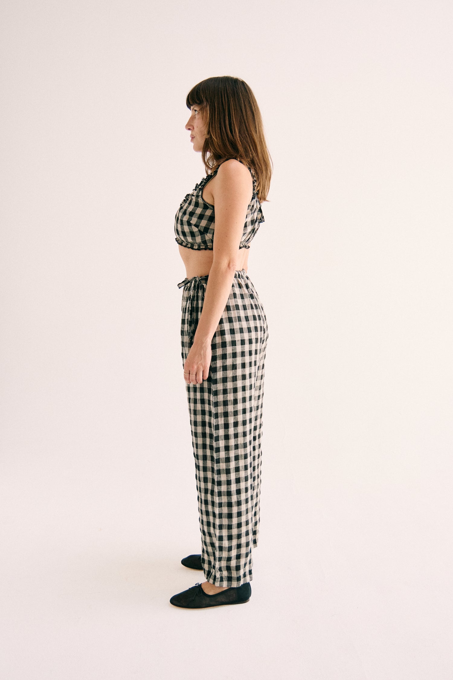 Harlow Side Tie Pant - Brown gingham