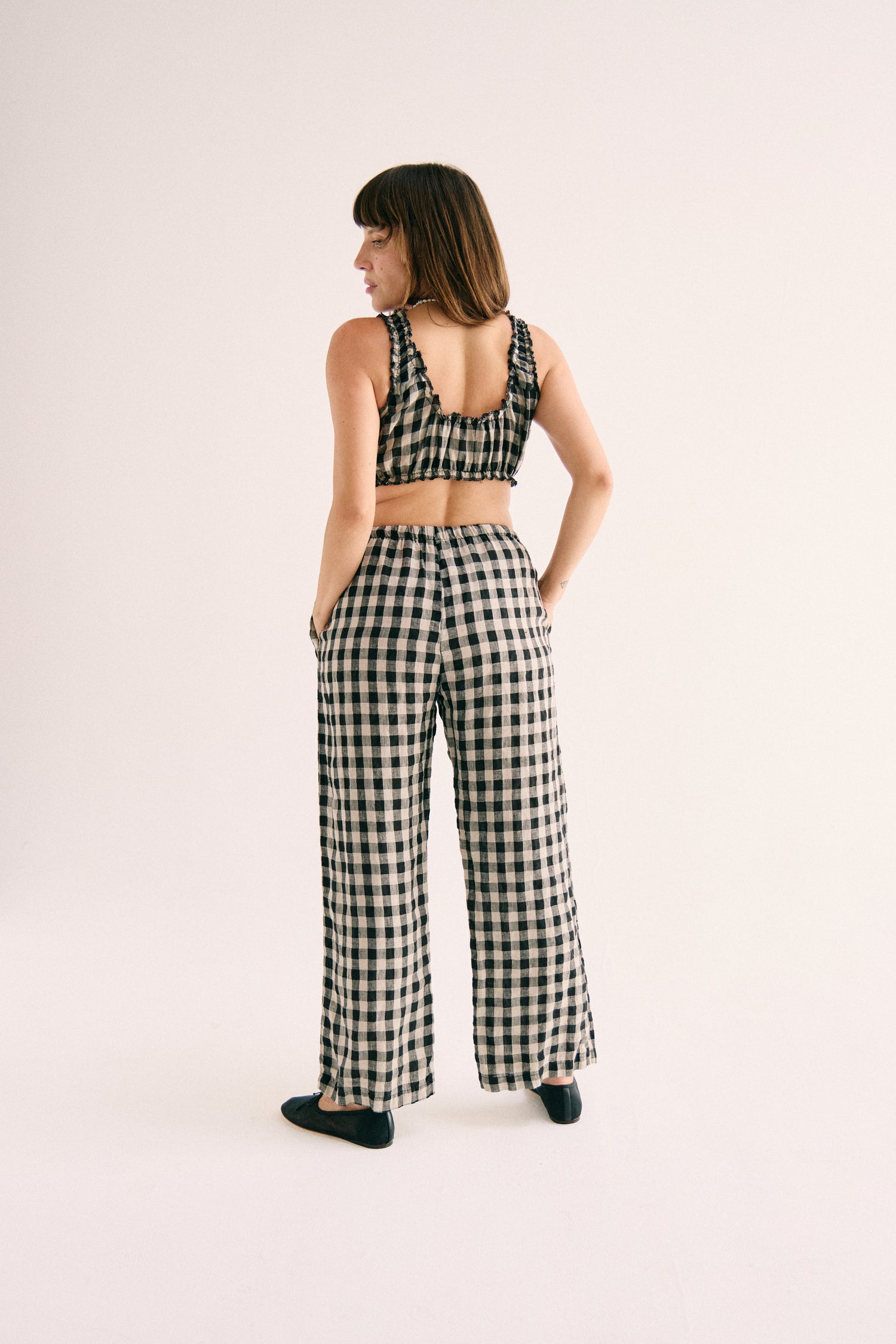 Harlow Side Tie Pant - Brown gingham