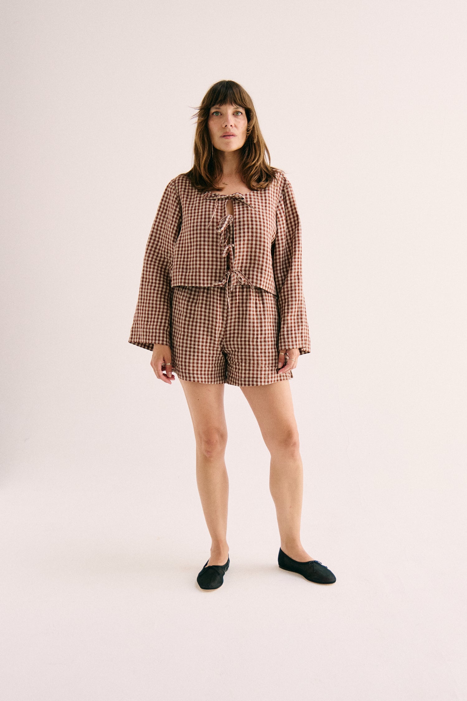 Mila Tie Top - Brown Gingham