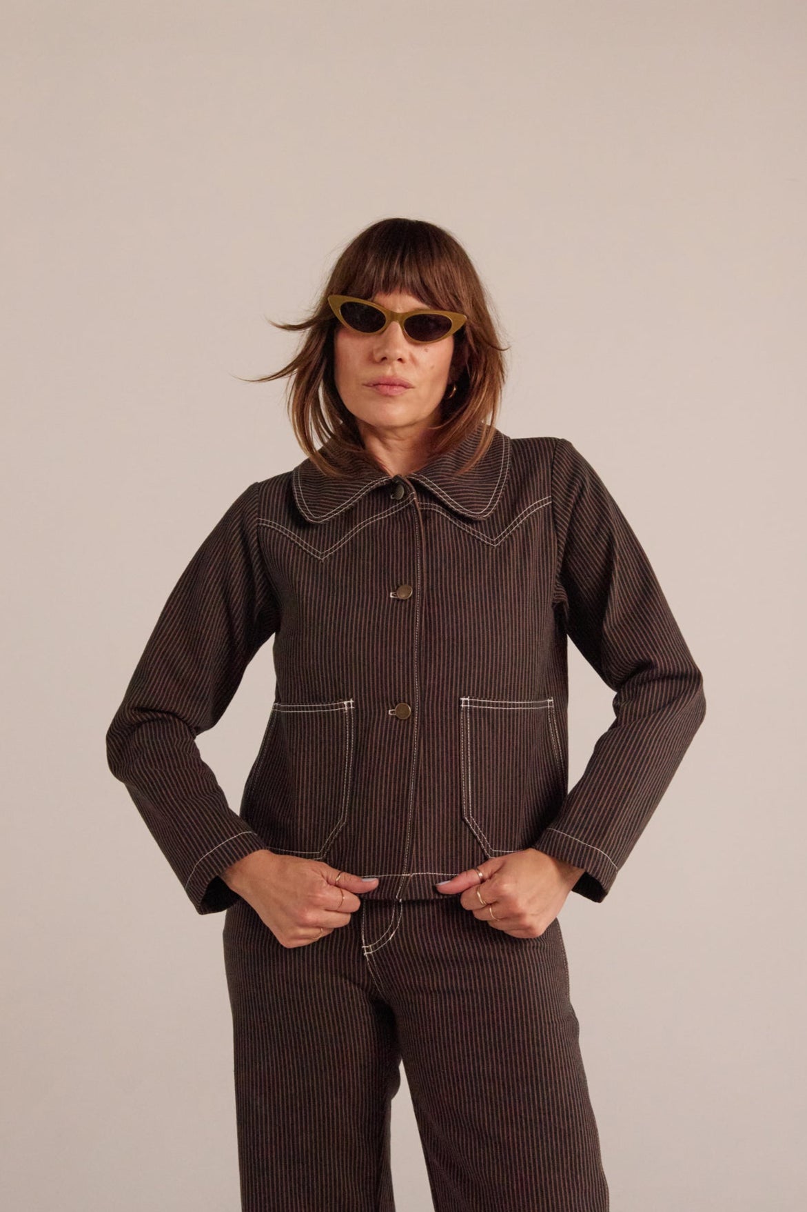 PRE-ORDER Shrunken Ranch Jacket - Brown Railroad Stripe (New removable collar)